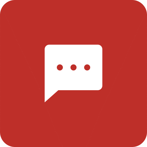 An icon with a white speech bubble containing an ellipsis on a red background.